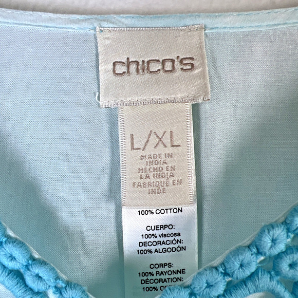 Chico's chicos kaftan top size L XL eyelet embroidered poncho blue ombre boho - Picture 7 of 12